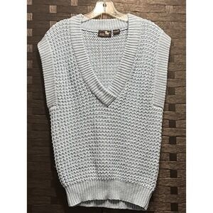 Vintage 80s Silver Unicorn Shaker Sweater Vest Lt Blue Sz Medium Good Condition!